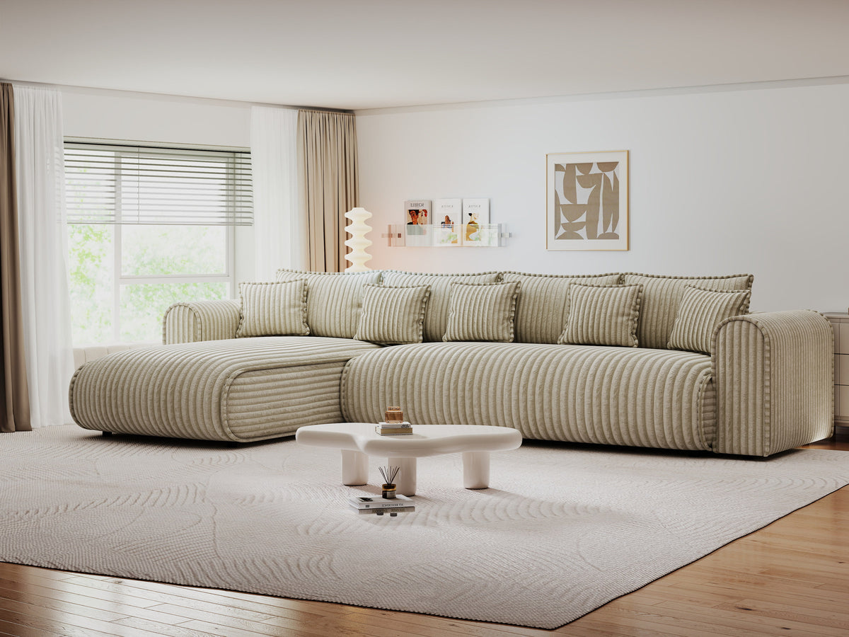 Colțar extensibil dumonde cu ladă de depozitare Monaco XL Tilia Capucino 340x185 cm — stanga — imagine 1