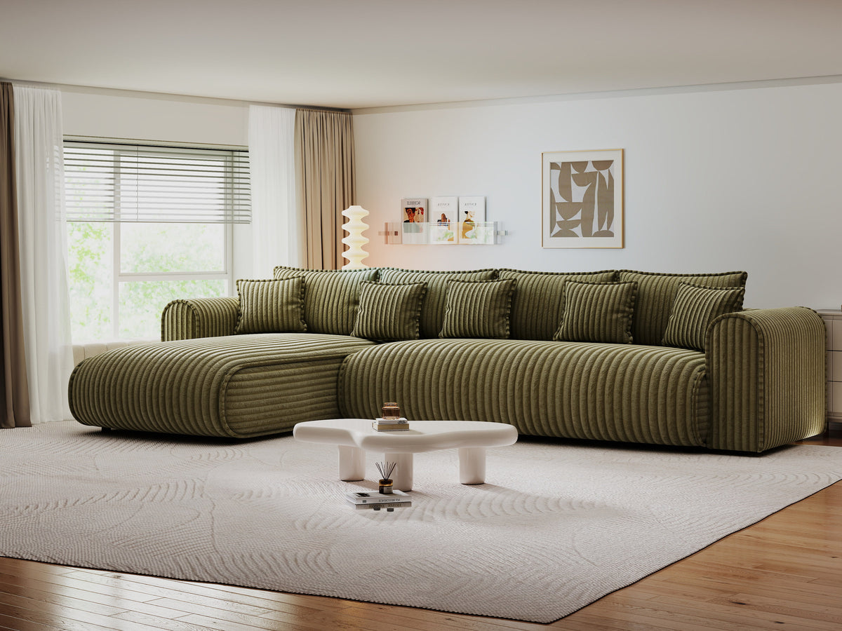 Colțar extensibil dumonde cu ladă de depozitare Monaco XL Tilia Olive 340x185 cm — stanga — imagine 1