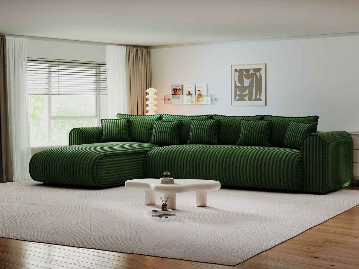 Colțar extensibil dumonde cu ladă de depozitare Monaco XL Tilia Verde 340x185 cm — stanga — imagine 1