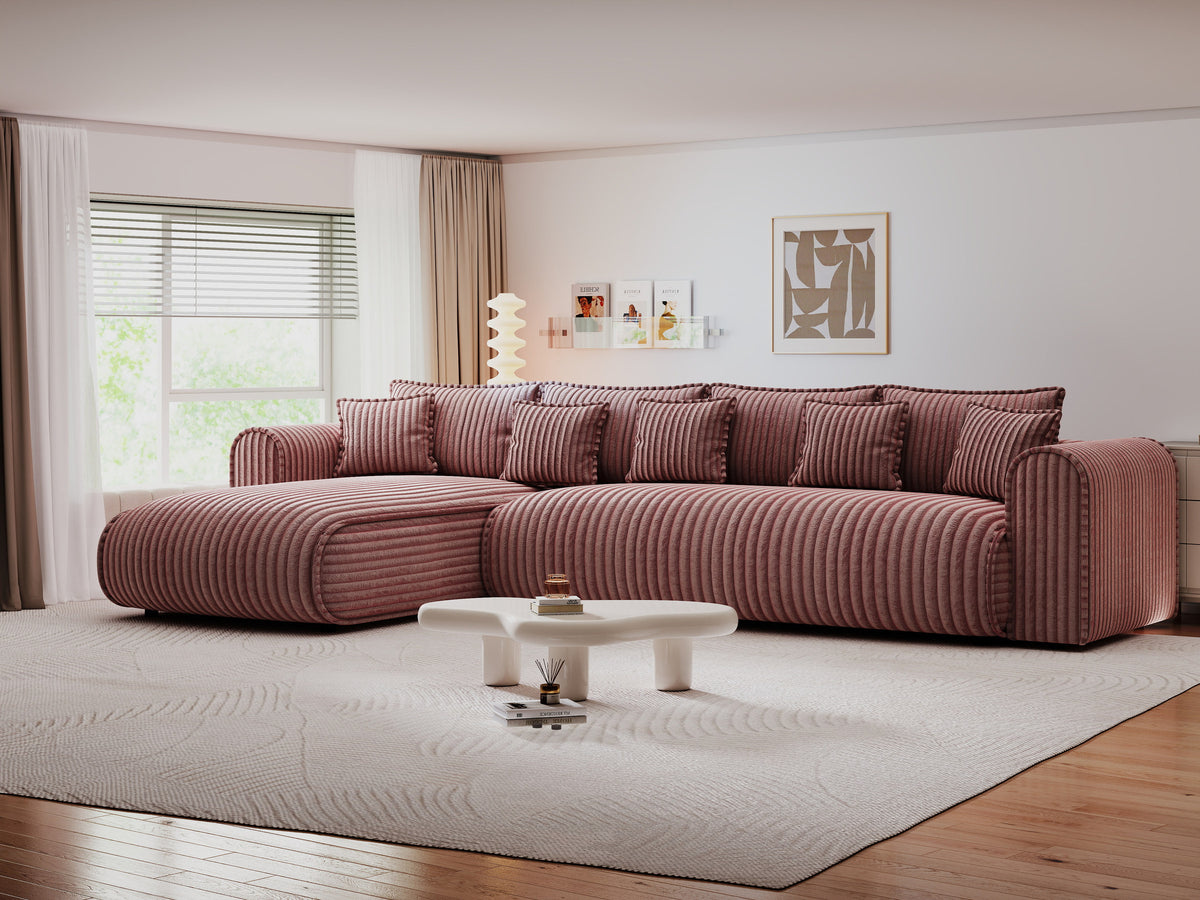 Colțar extensibil dumonde cu ladă de depozitare Monaco XL Tilia Roz 340x185 cm — stanga — imagine 1