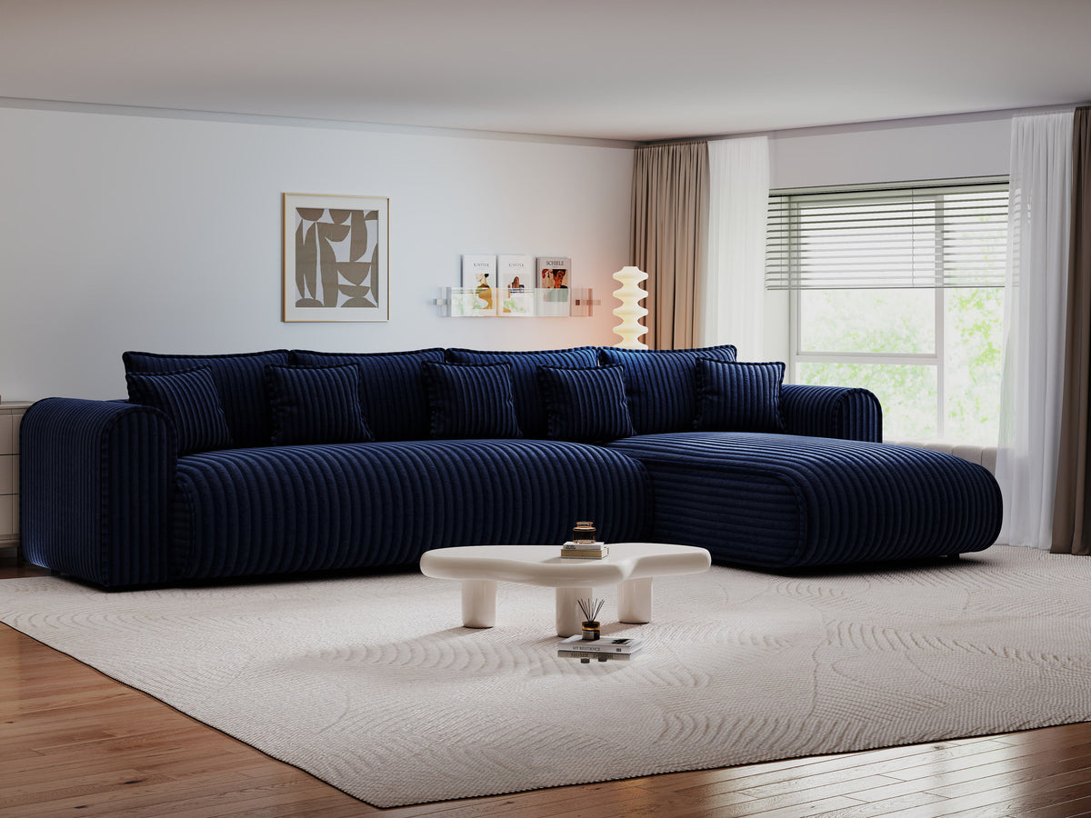 Colțar extensibil dumonde cu ladă de depozitare Monaco XL Tilia Albastru II 340x185 cm — dreapta — imagine 1