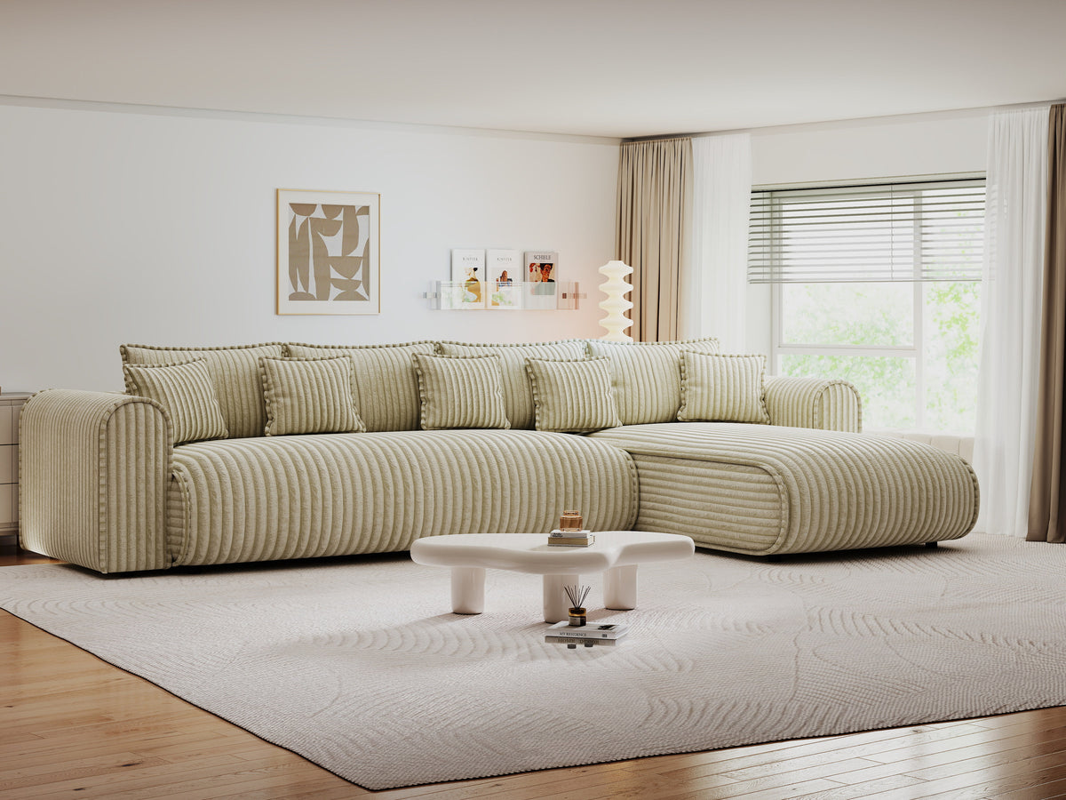 Colțar extensibil dumonde cu ladă de depozitare Monaco XL Tilia Bej II 340x185 cm — dreapta — imagine 1