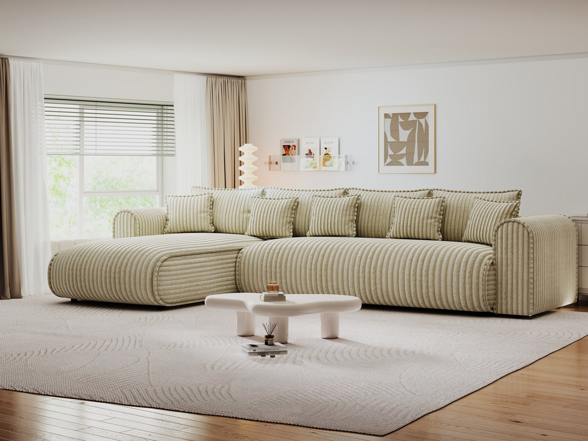 Colțar extensibil dumonde cu ladă de depozitare Monaco XL Tilia Bej 340x185 cm — stanga — imagine 1