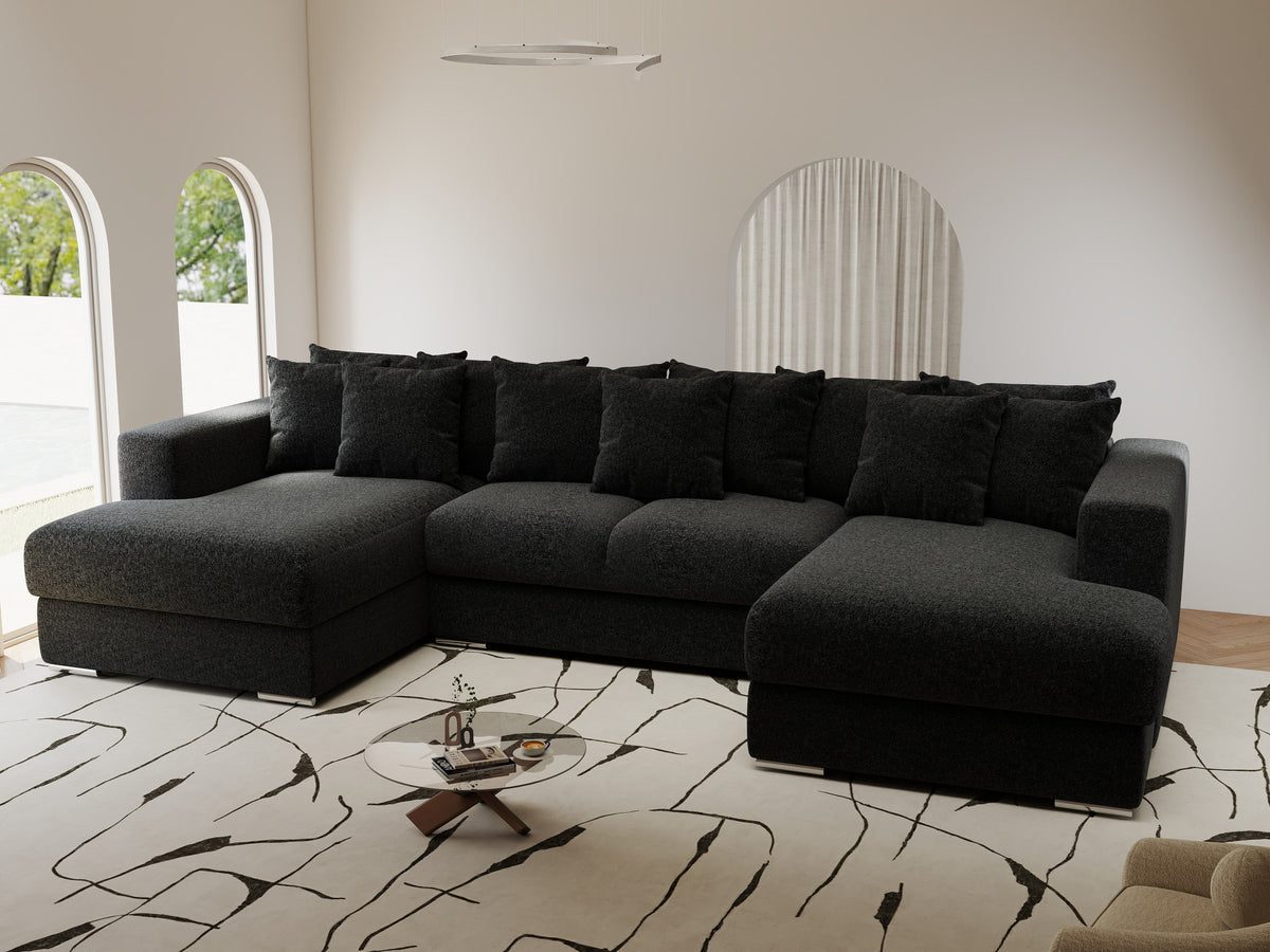 Colțar extensibil dumonde Gloria U Monte Negru 340x167 cm — imagine 1