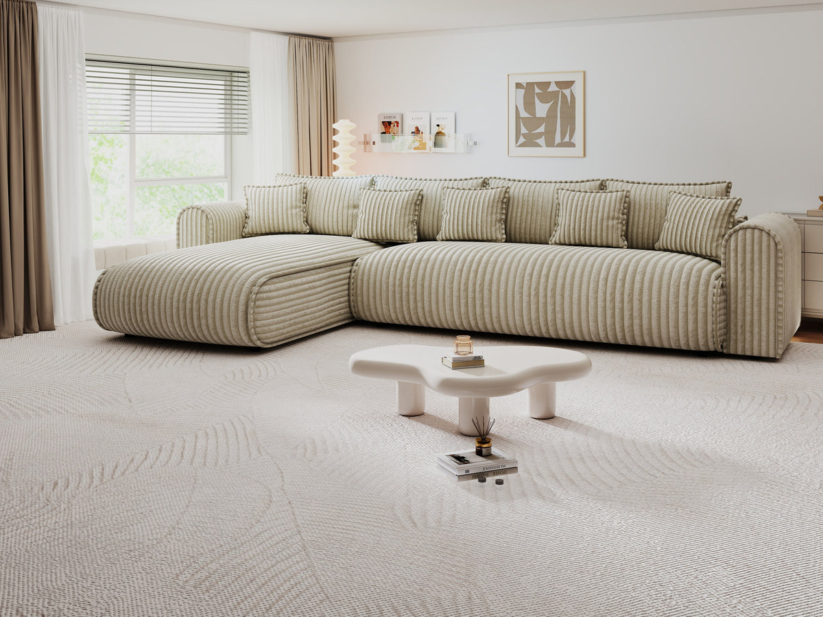 Colțar extensibil dumonde cu ladă de depozitare Monaco XL Tilia Capucino 340x185 cm — stanga — imagine 2