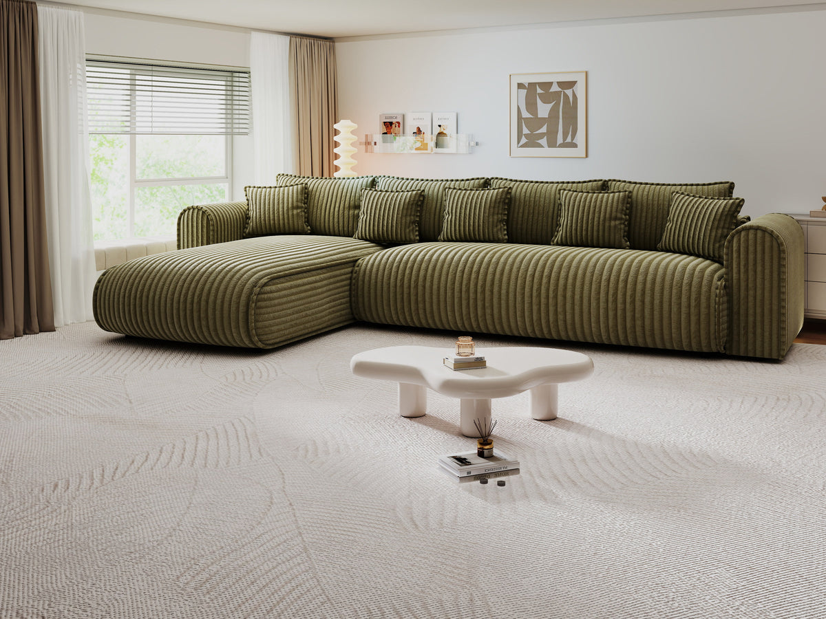 Colțar extensibil dumonde cu ladă de depozitare Monaco XL Tilia Olive 340x185 cm — stanga — imagine 2