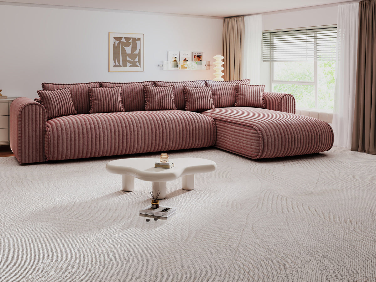Colțar extensibil dumonde cu ladă de depozitare Monaco XL Tilia Roz II 340x185 cm — dreapta — imagine 2