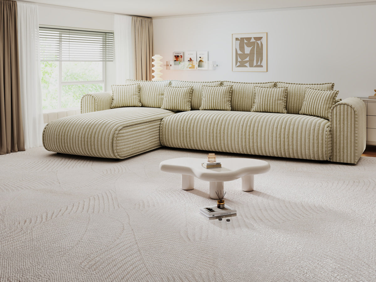Colțar extensibil dumonde cu ladă de depozitare Monaco XL Tilia Bej 340x185 cm — stanga — imagine 2