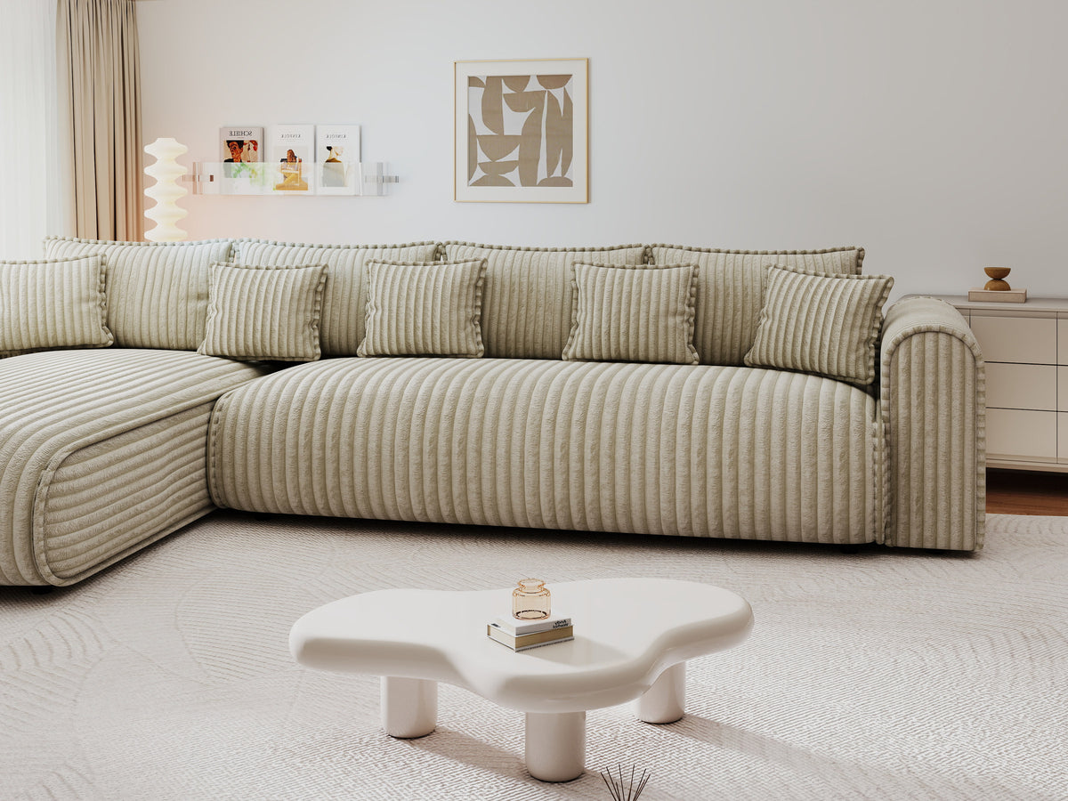 Colțar extensibil dumonde cu ladă de depozitare Monaco XL Tilia Capucino 340x185 cm — stanga — imagine 3