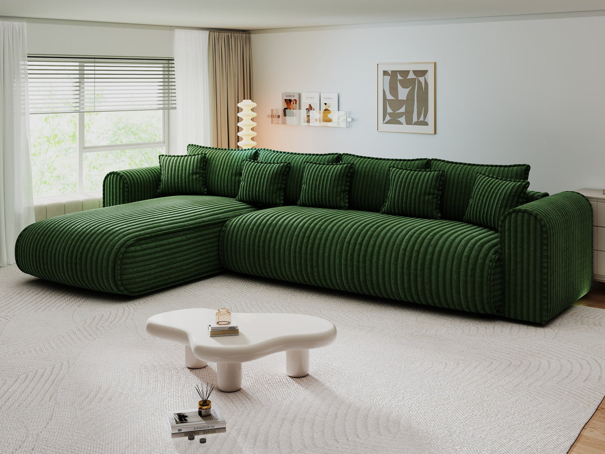 Colțar extensibil dumonde cu ladă de depozitare Monaco XL Tilia Verde 340x185 cm — stanga — imagine 4