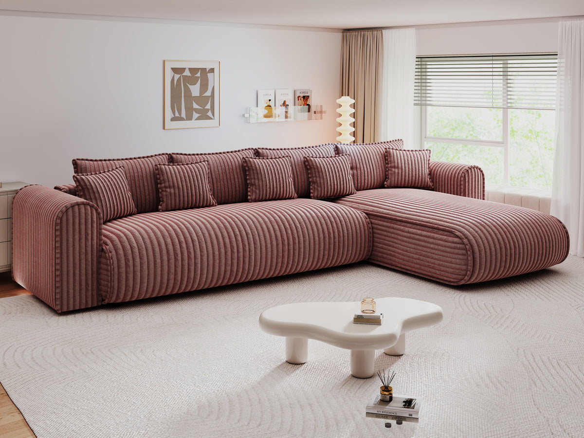 Colțar extensibil dumonde cu ladă de depozitare Monaco XL Tilia Roz II 340x185 cm — dreapta — imagine 4