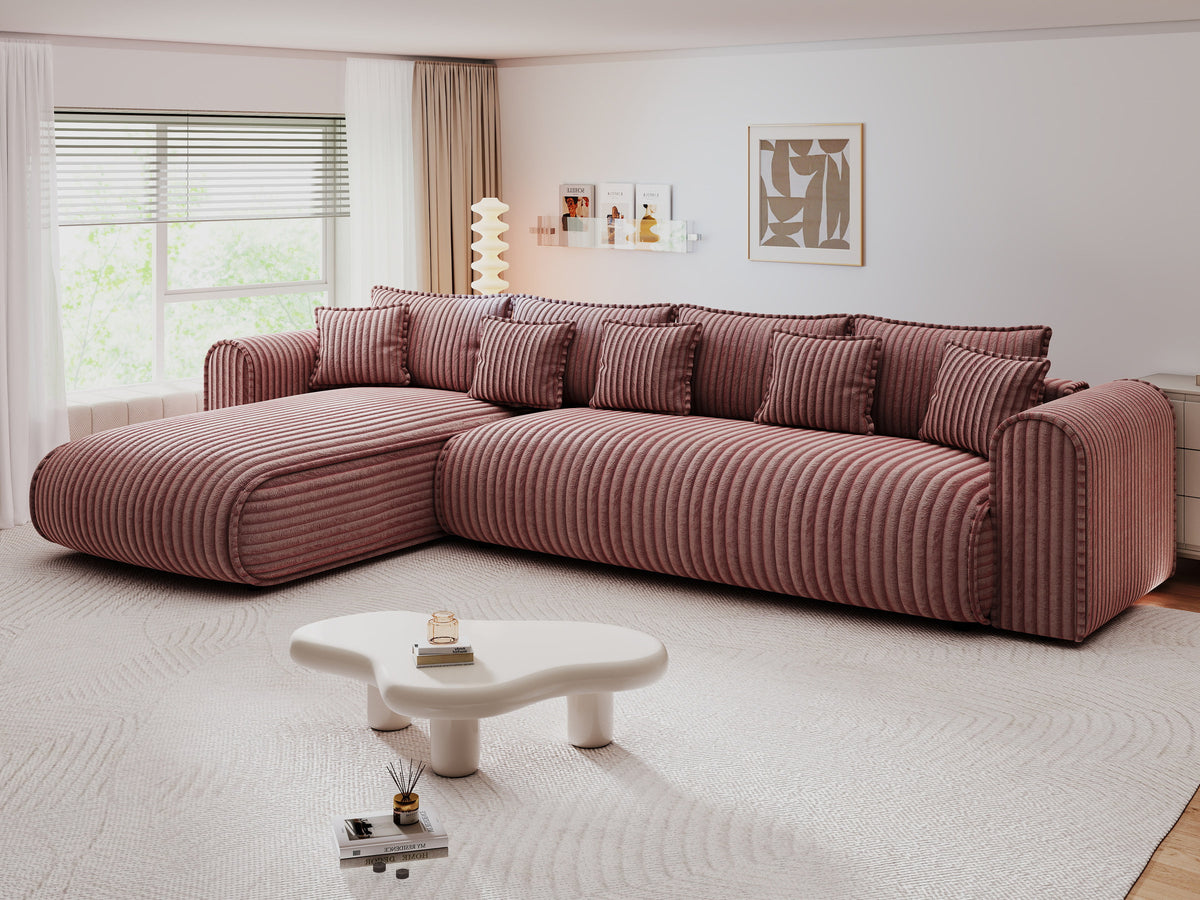 Colțar extensibil dumonde cu ladă de depozitare Monaco XL Tilia Roz 340x185 cm — stanga — imagine 4