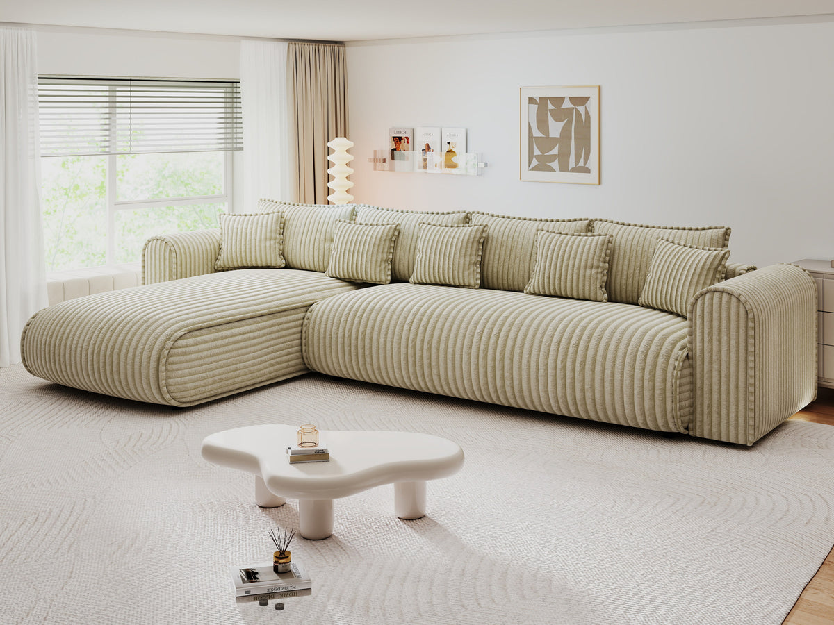 Colțar extensibil dumonde cu ladă de depozitare Monaco XL Tilia Bej 340x185 cm — stanga — imagine 4