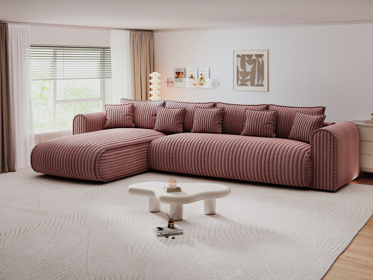 Colțar extensibil dumonde cu ladă de depozitare Monaco XL Tilia Roz 340x185 cm — stanga — imagine 5