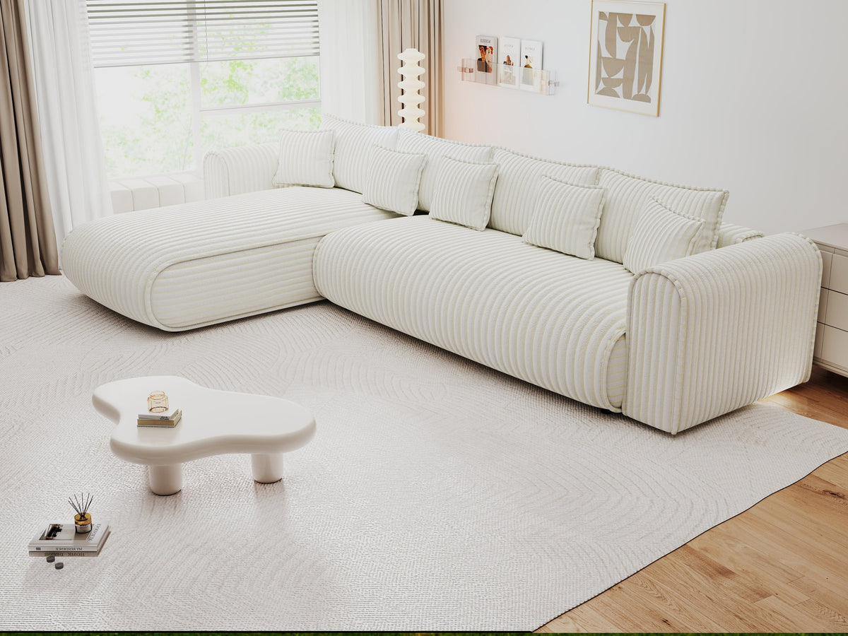 Colțar extensibil dumonde cu ladă de depozitare Monaco XL Tilia Crem 340x185 cm — stanga — imagine 6