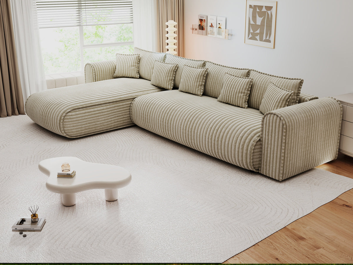 Colțar extensibil dumonde cu ladă de depozitare Monaco XL Tilia Capucino 340x185 cm — stanga — imagine 6