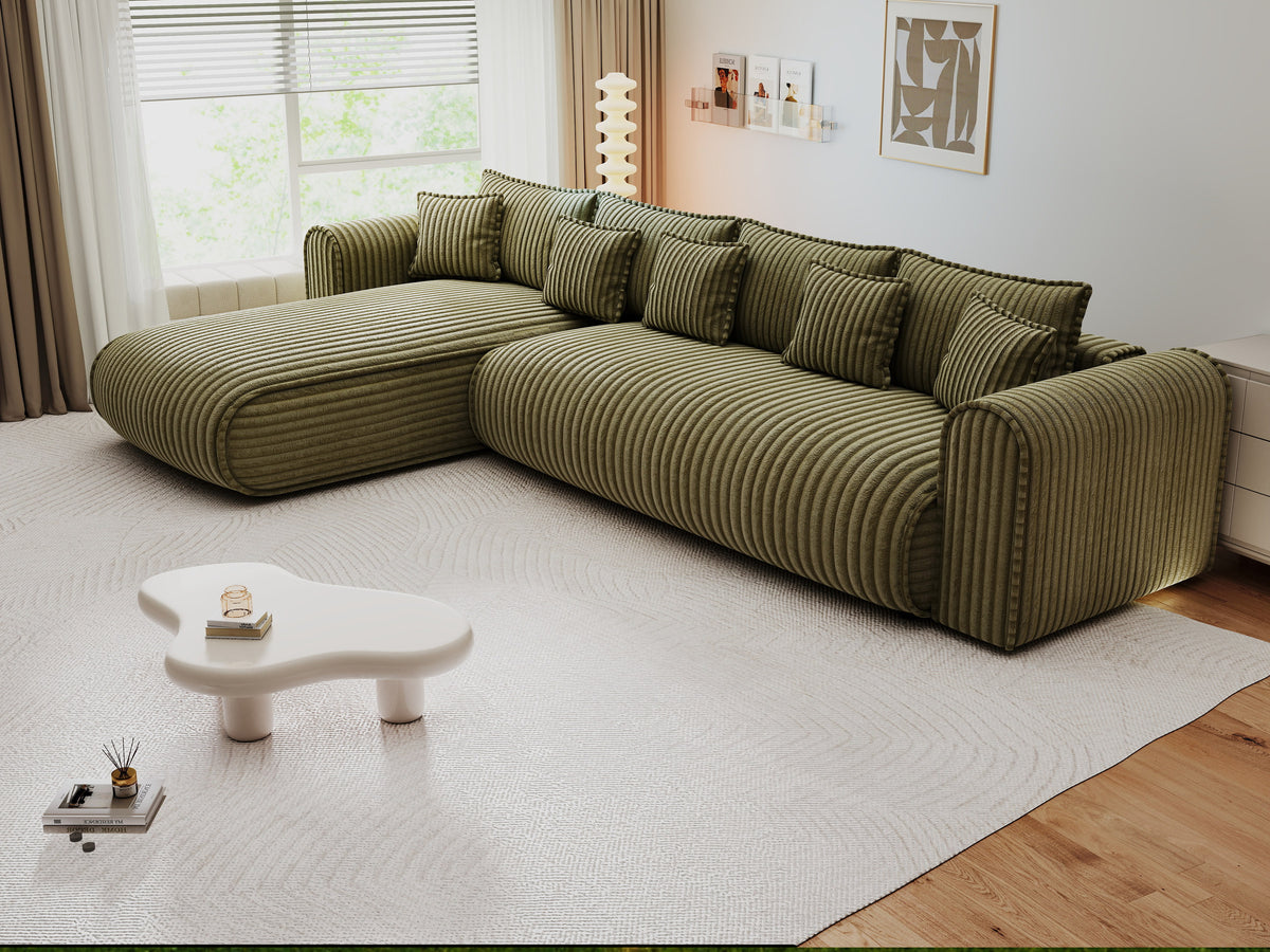 Colțar extensibil dumonde cu ladă de depozitare Monaco XL Tilia Olive 340x185 cm — stanga — imagine 6