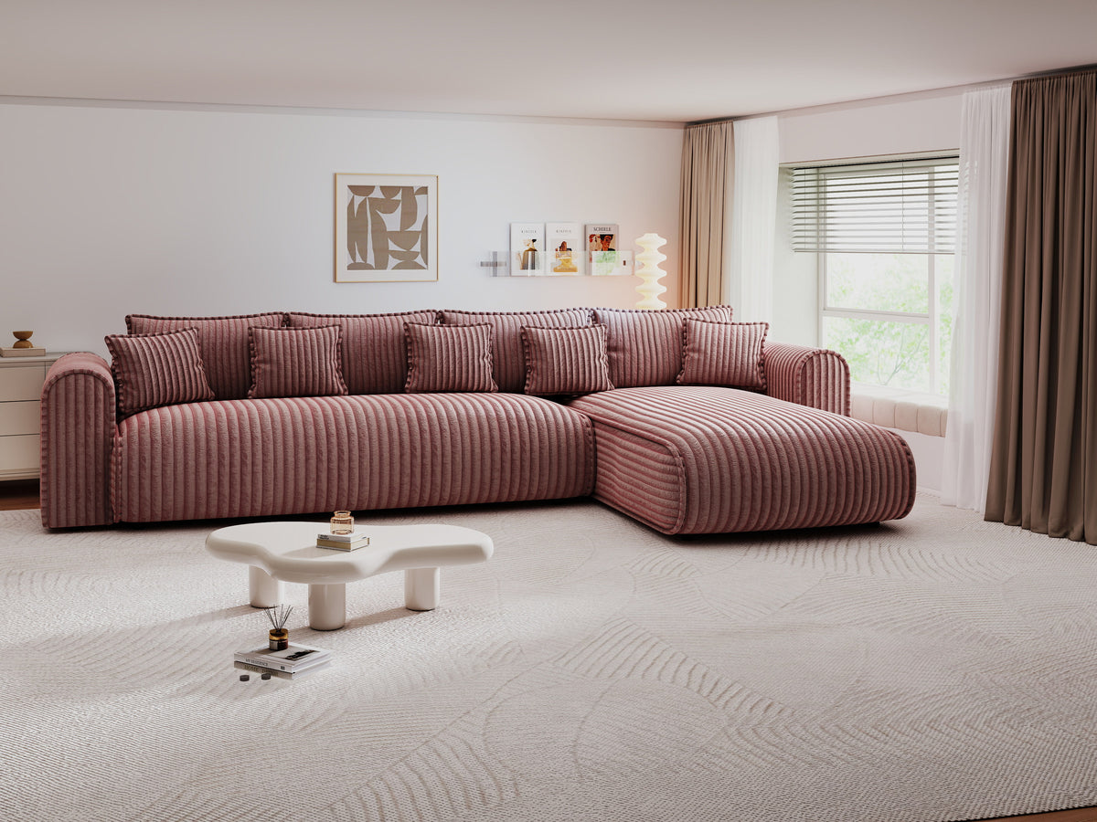 Colțar extensibil dumonde cu ladă de depozitare Monaco XL Tilia Roz II 340x185 cm — dreapta — imagine 7
