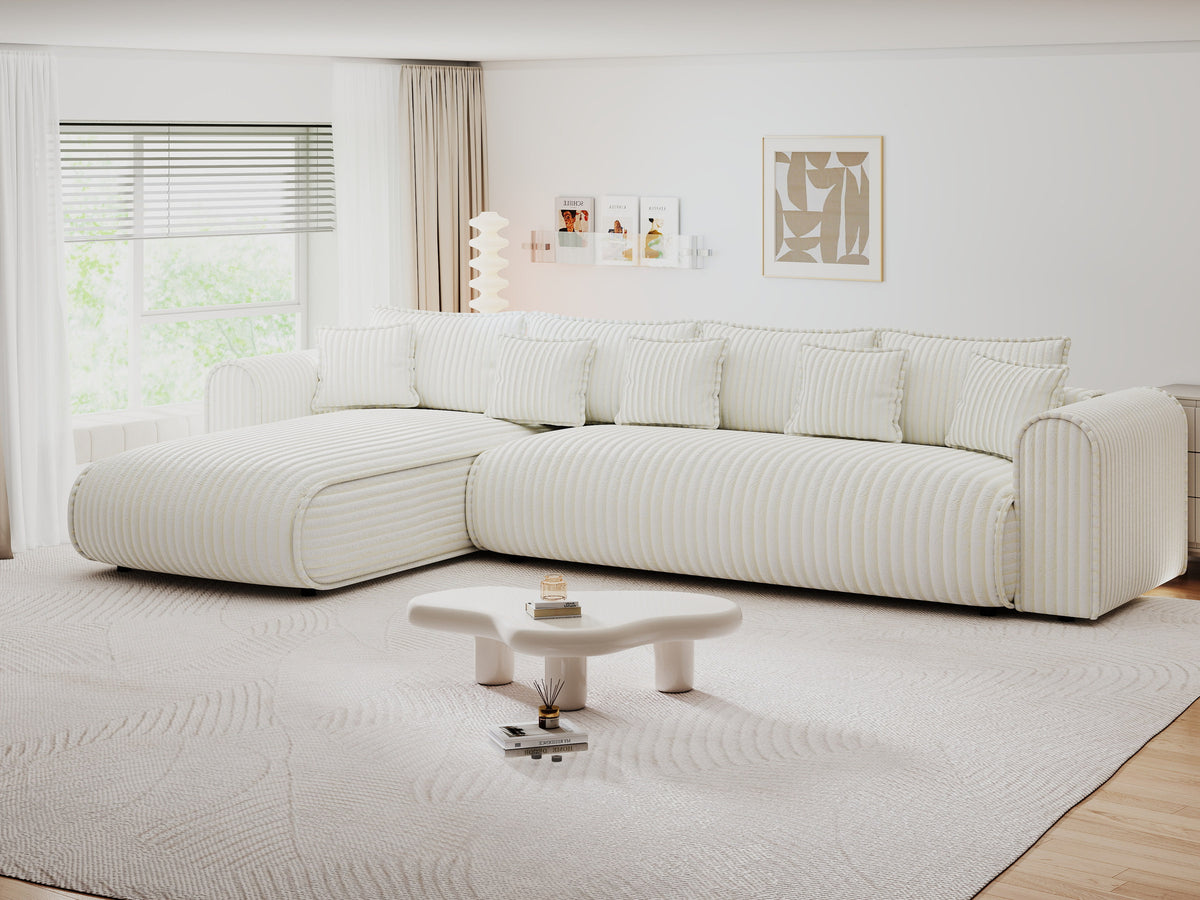 Colțar extensibil dumonde cu ladă de depozitare Monaco XL Tilia Crem 340x185 cm — stanga — imagine 8
