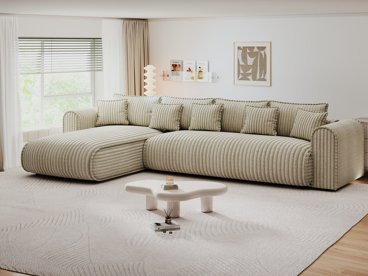 Colțar extensibil dumonde cu ladă de depozitare Monaco XL Tilia Capucino 340x185 cm — stanga — imagine 8