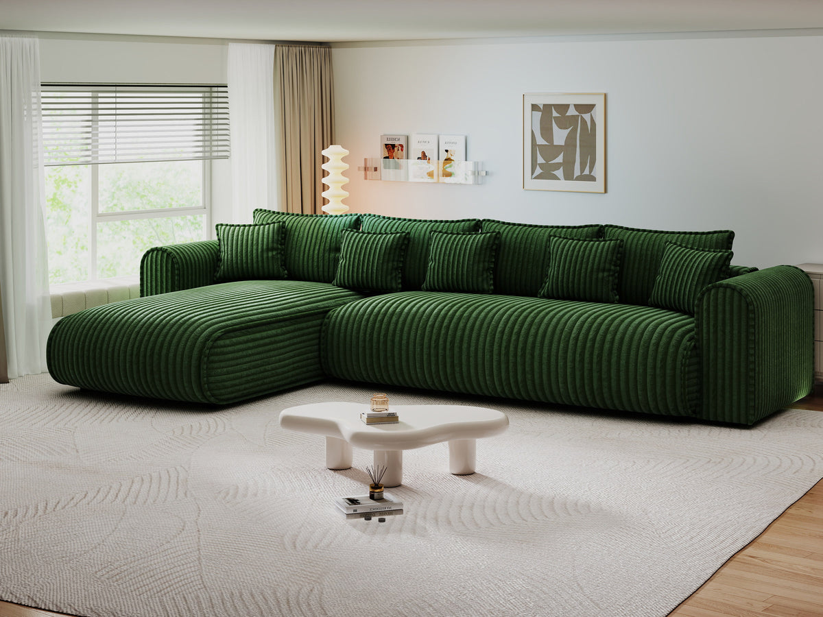 Colțar extensibil dumonde cu ladă de depozitare Monaco XL Tilia Verde 340x185 cm — stanga — imagine 8