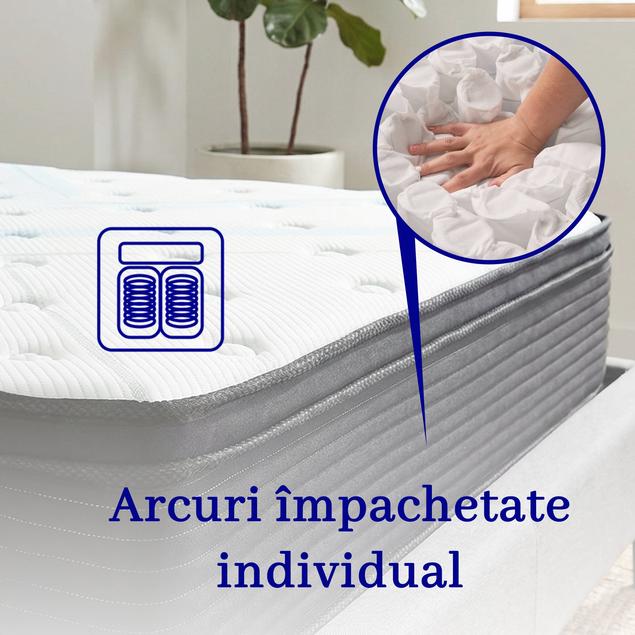 Saltea dumonde Serenita Plus Pocket 140x200 cm, arcuri individuale, spuma cu memorie, superortopedica, grosime 25 cm