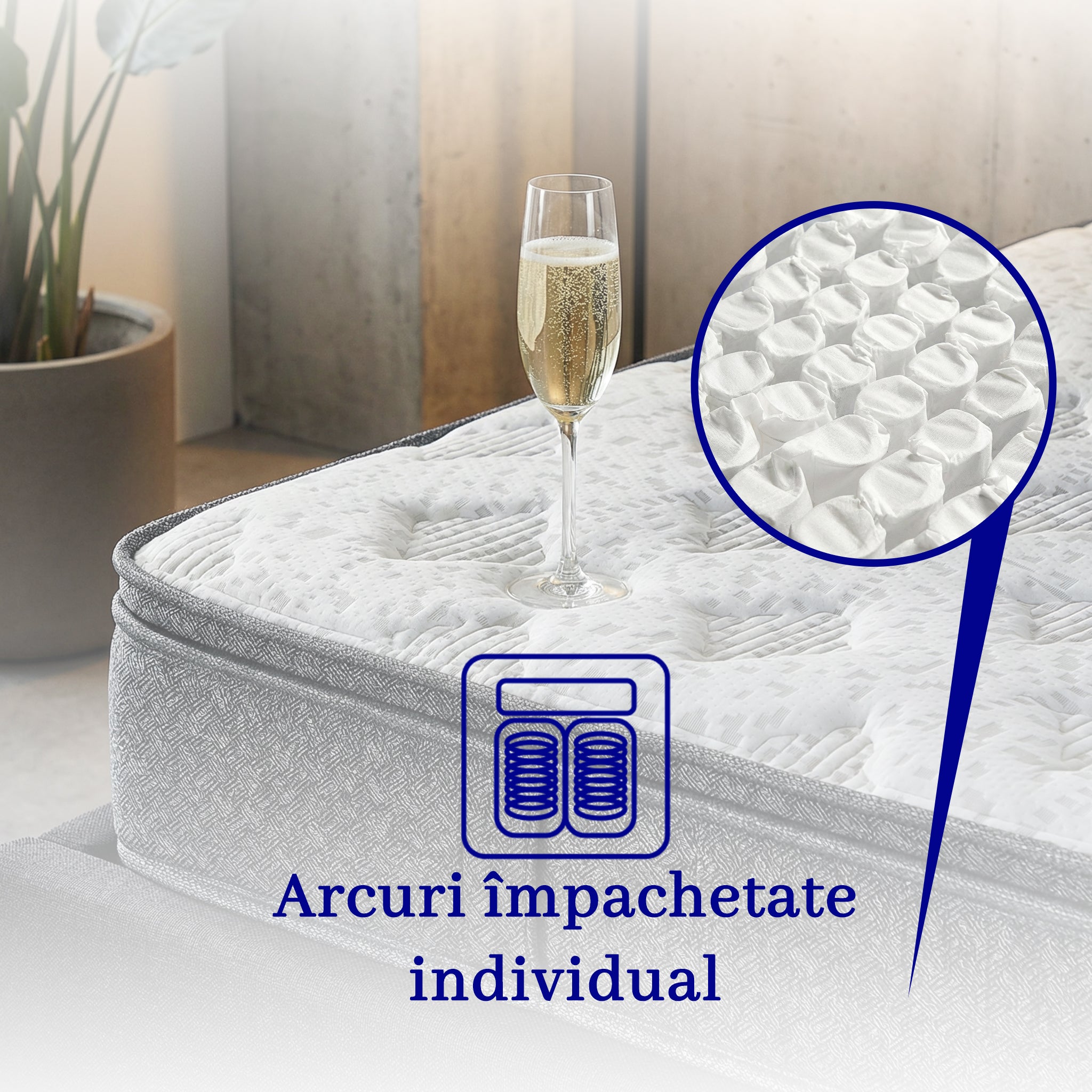 Saltea dumonde Velora Soft Pocket 180x200 cm, arcuri individuale, spuma cu memorie, superortopedica, grosime 25 cm