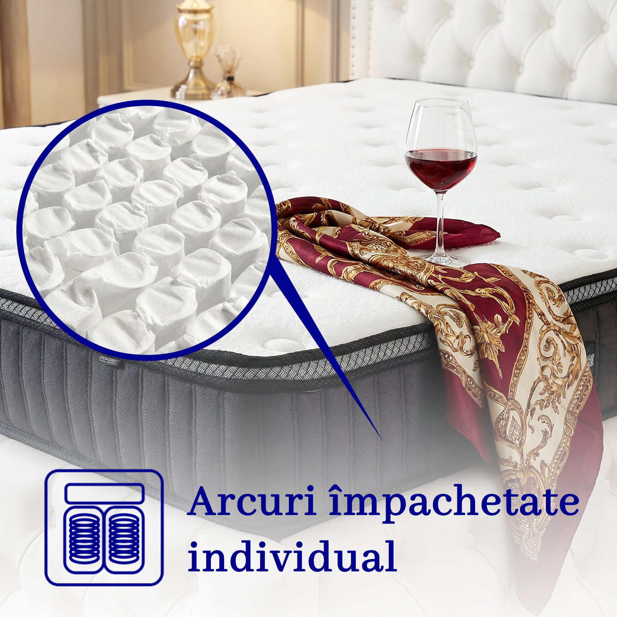 Saltea dumonde Altessa Comfort Pocket 180x200 cm, arcuri individuale, spuma cu memorie, superortopedica, grosime 25 cm