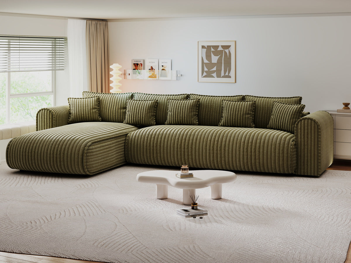 Colțar extensibil dumonde cu ladă de depozitare Monaco XL Tilia Olive 340x185 cm — stanga — imagine 9