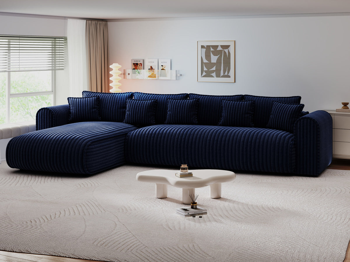 Colțar extensibil dumonde cu ladă de depozitare Monaco XL Tilia Albastru 340x185 cm — stanga — imagine 9