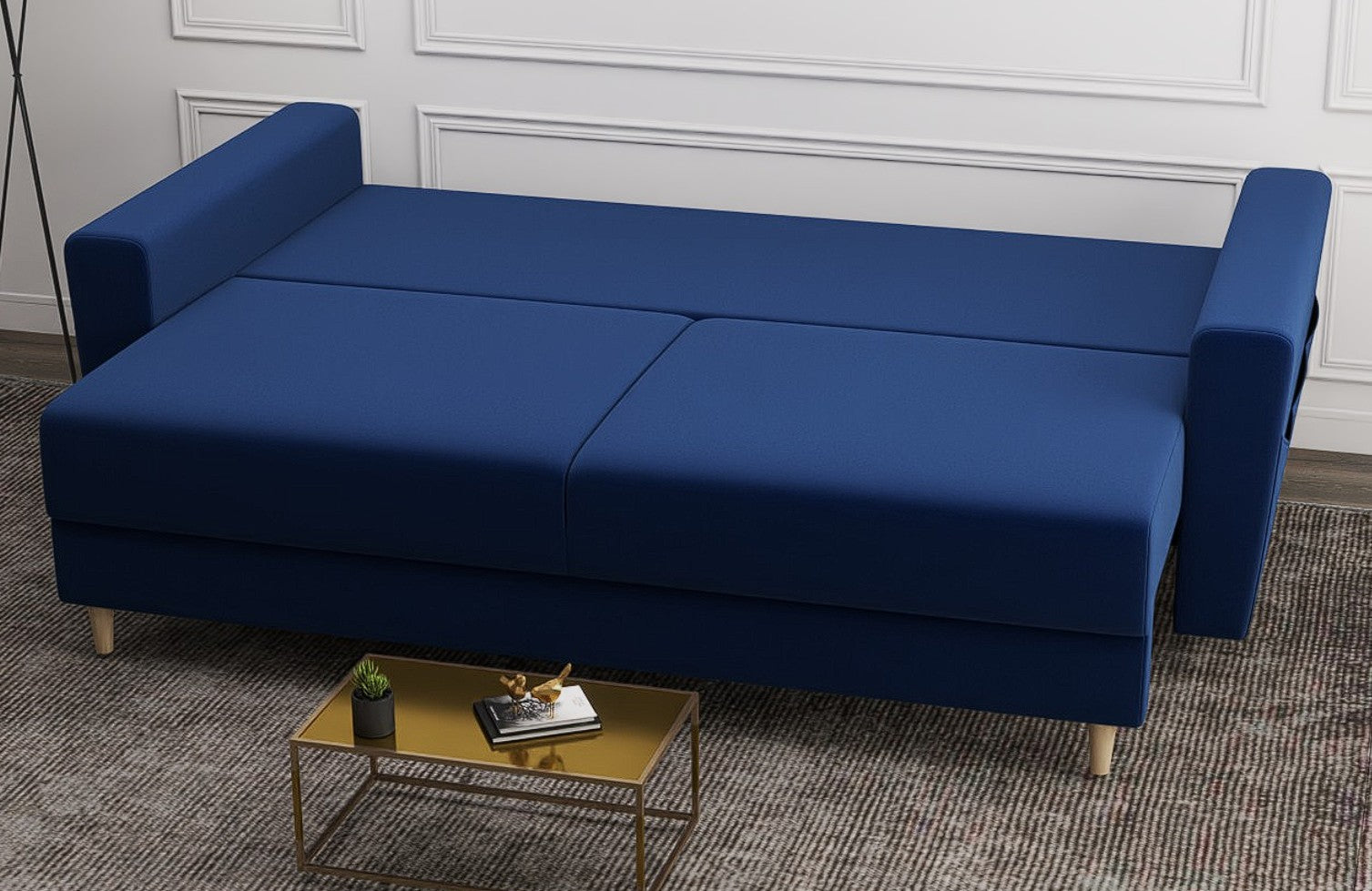 Canapea extensibilă dumonde cu ladă de depozitare si sezut confortabil din spuma HR, Summer Royal Albastru 225x100 cm