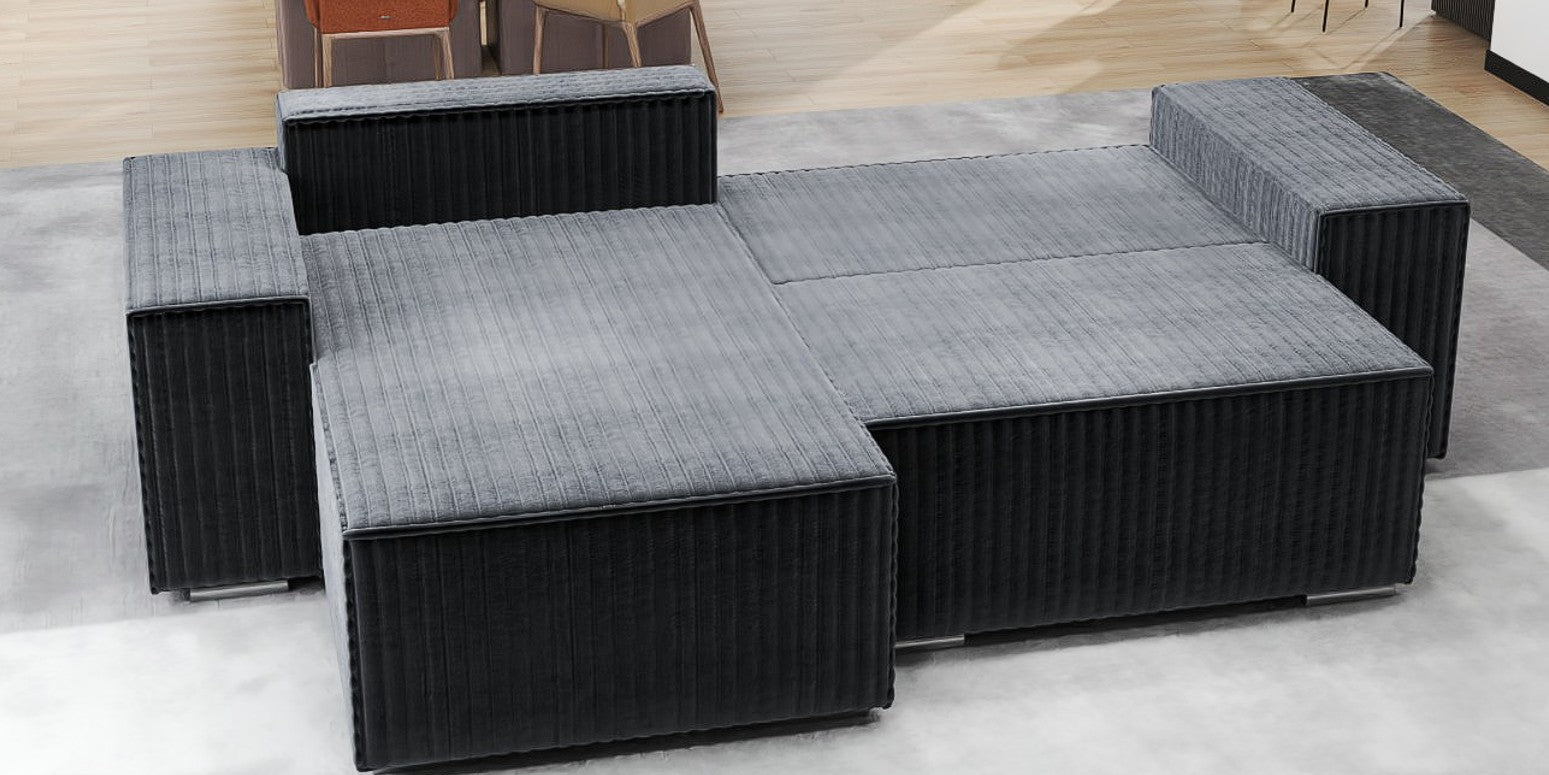 Colțar extensibil dumonde cu ladă de depozitare si sezut confortabil din spuma HR, Dream Ambience Gri 290x185 cm Fabrica