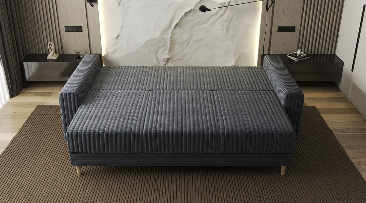 Canapea extensibilă dumonde cu ladă de depozitare si sezut confortabil din spuma HR, Kronos Ambience Gri 210x100 cm fabrica