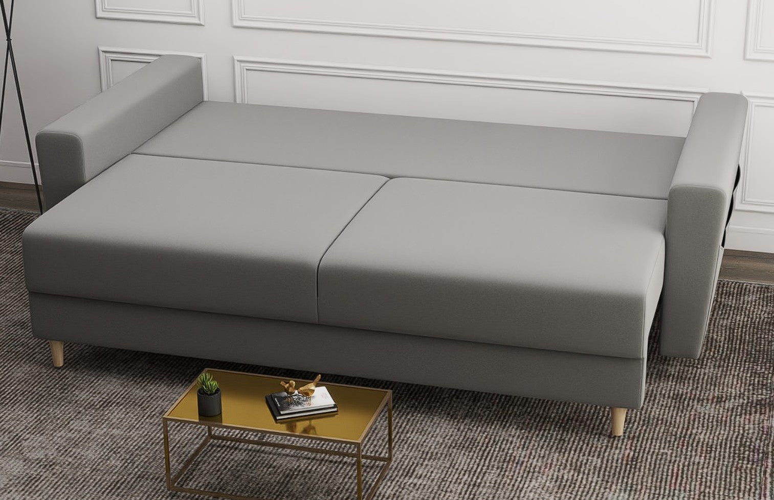 Canapea extensibilă dumonde cu ladă de depozitare si sezut confortabil din spuma HR, Summer Royal Gri 225x100 cm