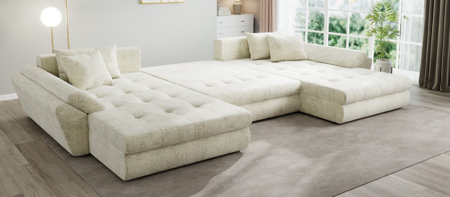 Colțar extensibil dumonde cu ladă de depozitare si sezut confortabil din spuma high-density, Loana U Cremona Teracota 52 355x185 cm