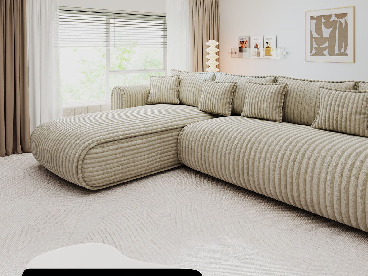 Colțar extensibil dumonde cu ladă de depozitare Monaco XL Tilia Capucino 340x185 cm — stanga — imagine 10