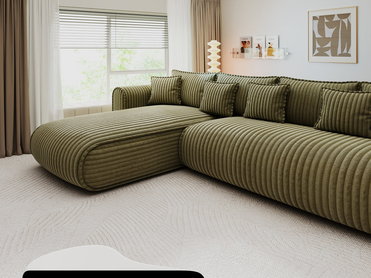 Colțar extensibil dumonde cu ladă de depozitare Monaco XL Tilia Olive 340x185 cm — stanga — imagine 10