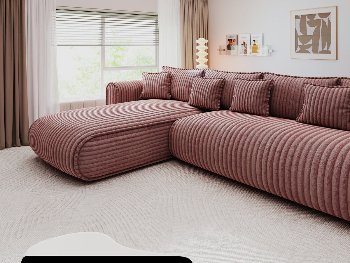 Colțar extensibil dumonde cu ladă de depozitare Monaco XL Tilia Roz 340x185 cm — stanga — imagine 10