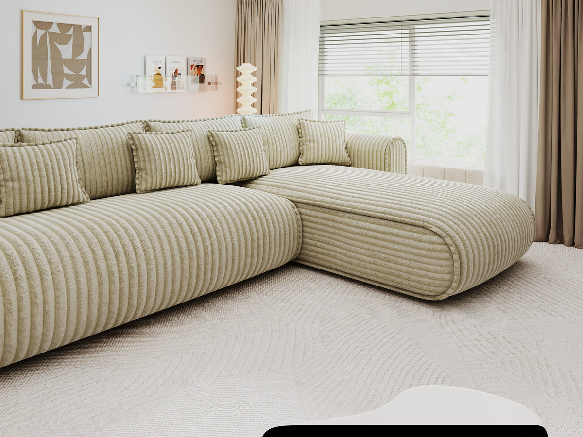 Colțar extensibil dumonde cu ladă de depozitare Monaco XL Tilia Bej II 340x185 cm — dreapta — imagine 10
