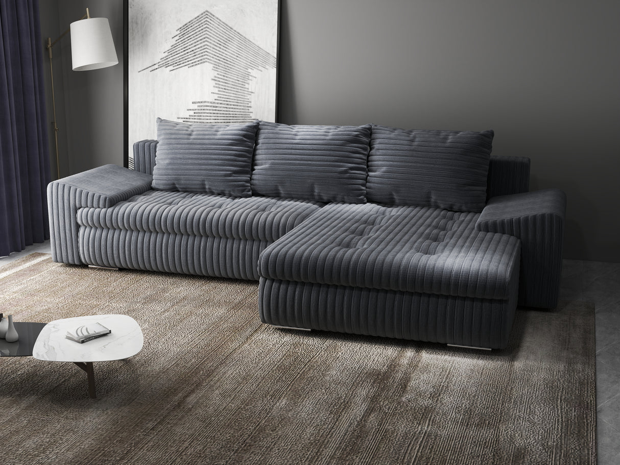 Colțar extensibil dumonde cu ladă de depozitare si sezut confortabil din spuma HR, Leonardo Ambience Gri 255x193 cm II