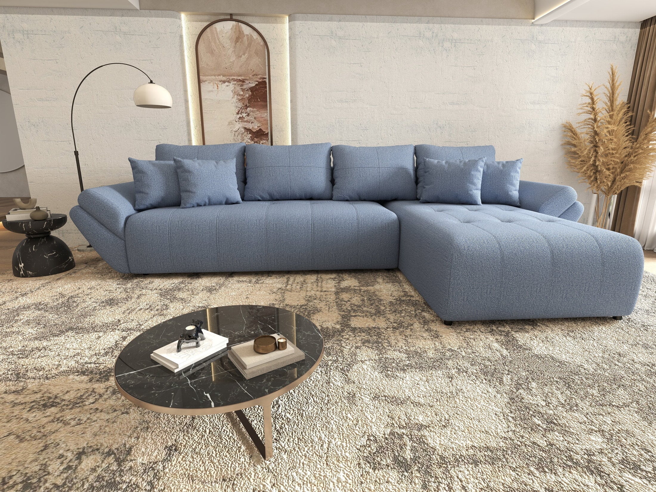 Colțar extensibil dumonde cu ladă de depozitare Berlin XL Enjoy Blue 350x185 cm II