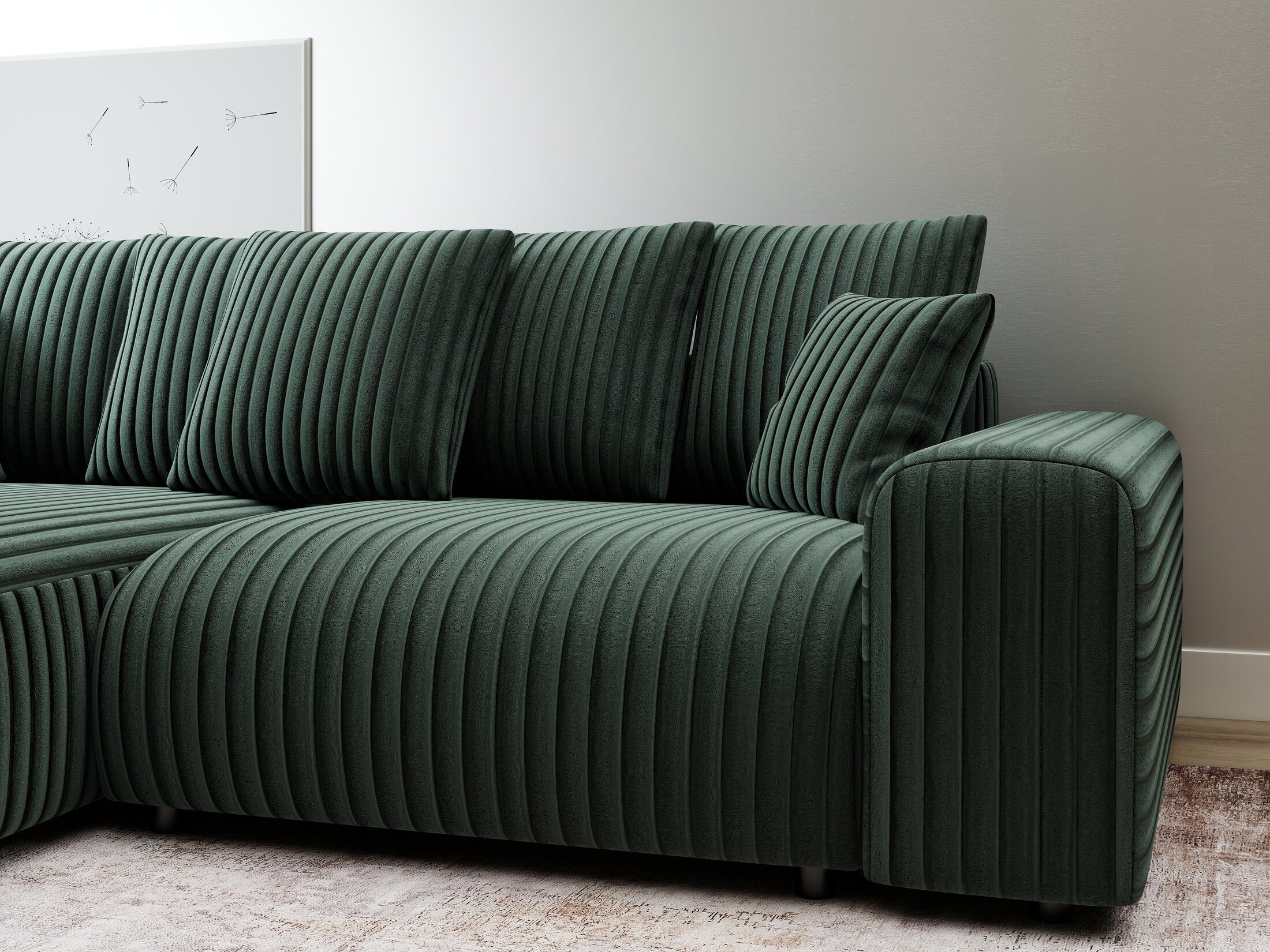 Colțar extensibil dumonde cu ladă de depozitare și șezut confortabil din spumă HR, Luma Ambience Verde 255x168 cm