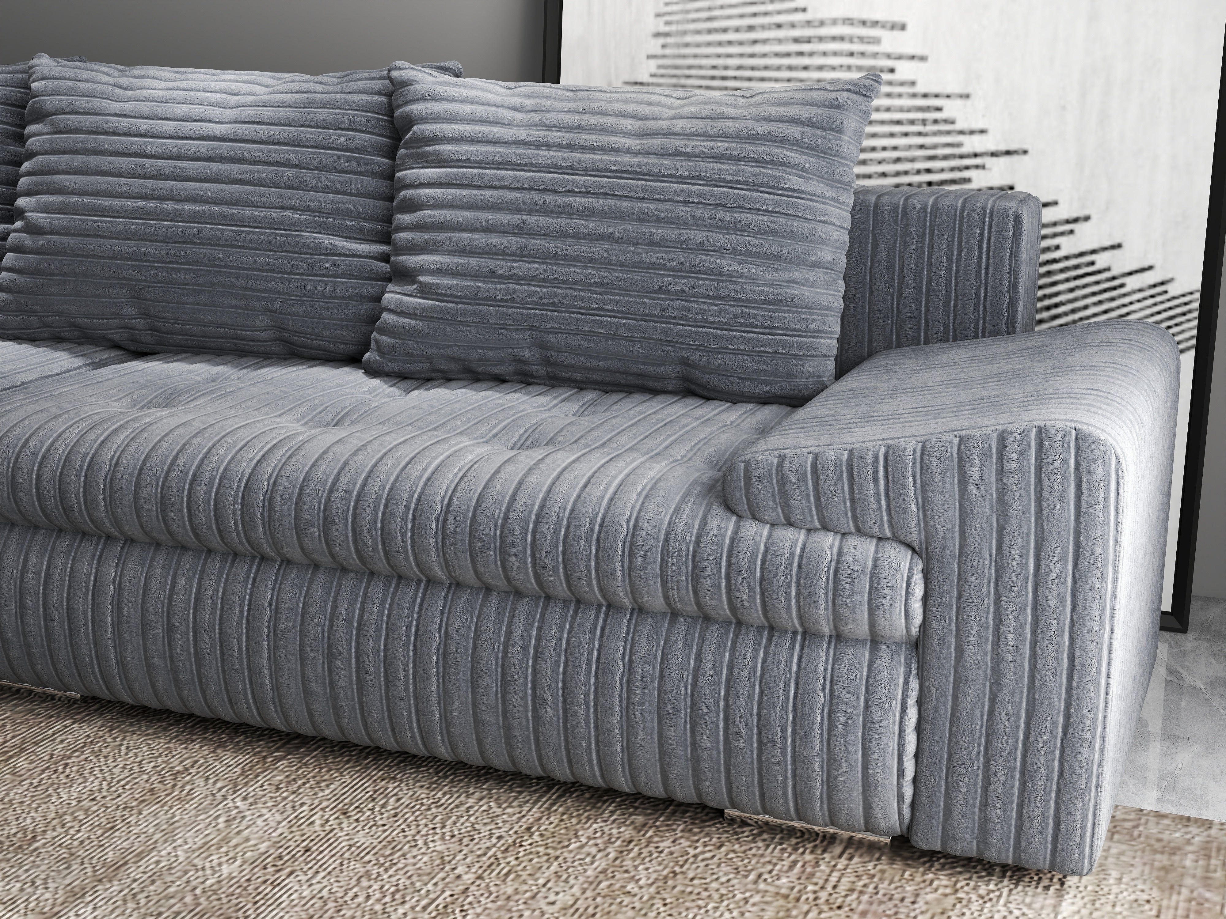 Colțar extensibil dumonde cu ladă de depozitare si sezut confortabil din spuma HR, Leonardo Ambience Gri 255x193 cm Fabrica