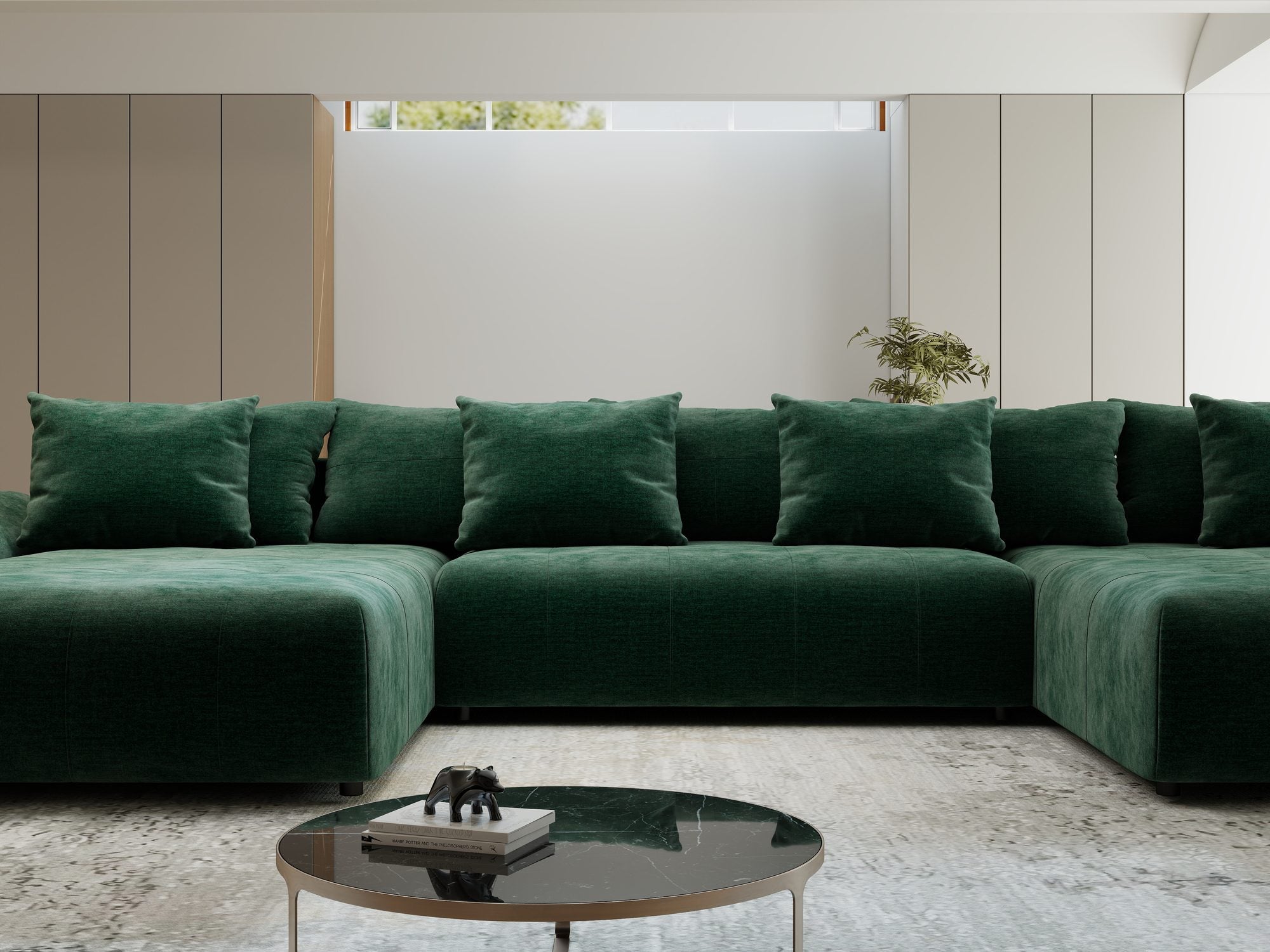 Colțar extensibil dumonde cu ladă de depozitare si sezut confortabil din spuma high-density, Berlin U Monolith Verde 37 380x180 cm