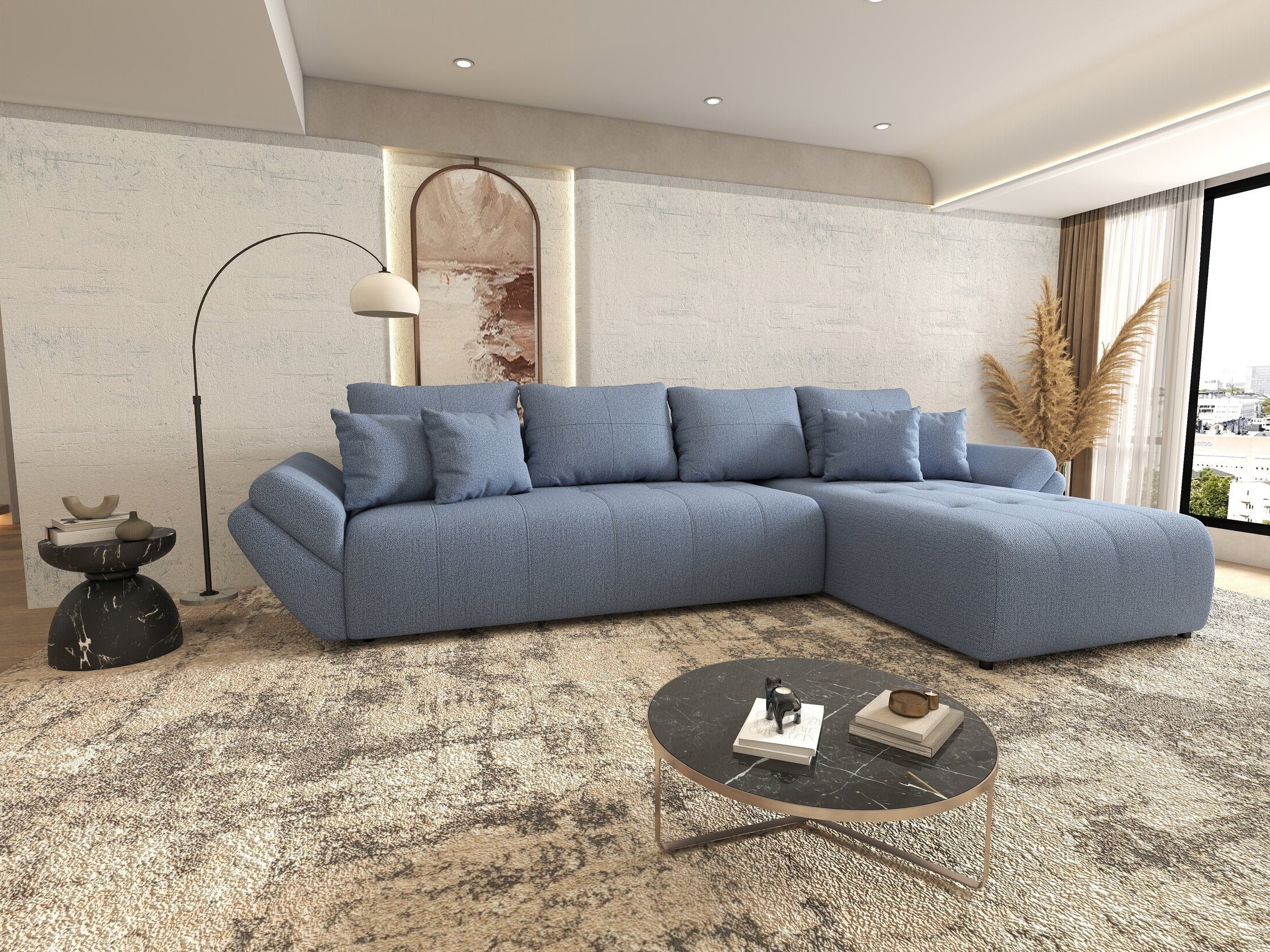 Colțar extensibil dumonde cu ladă de depozitare Berlin XL Enjoy Blue 350x185 cm II