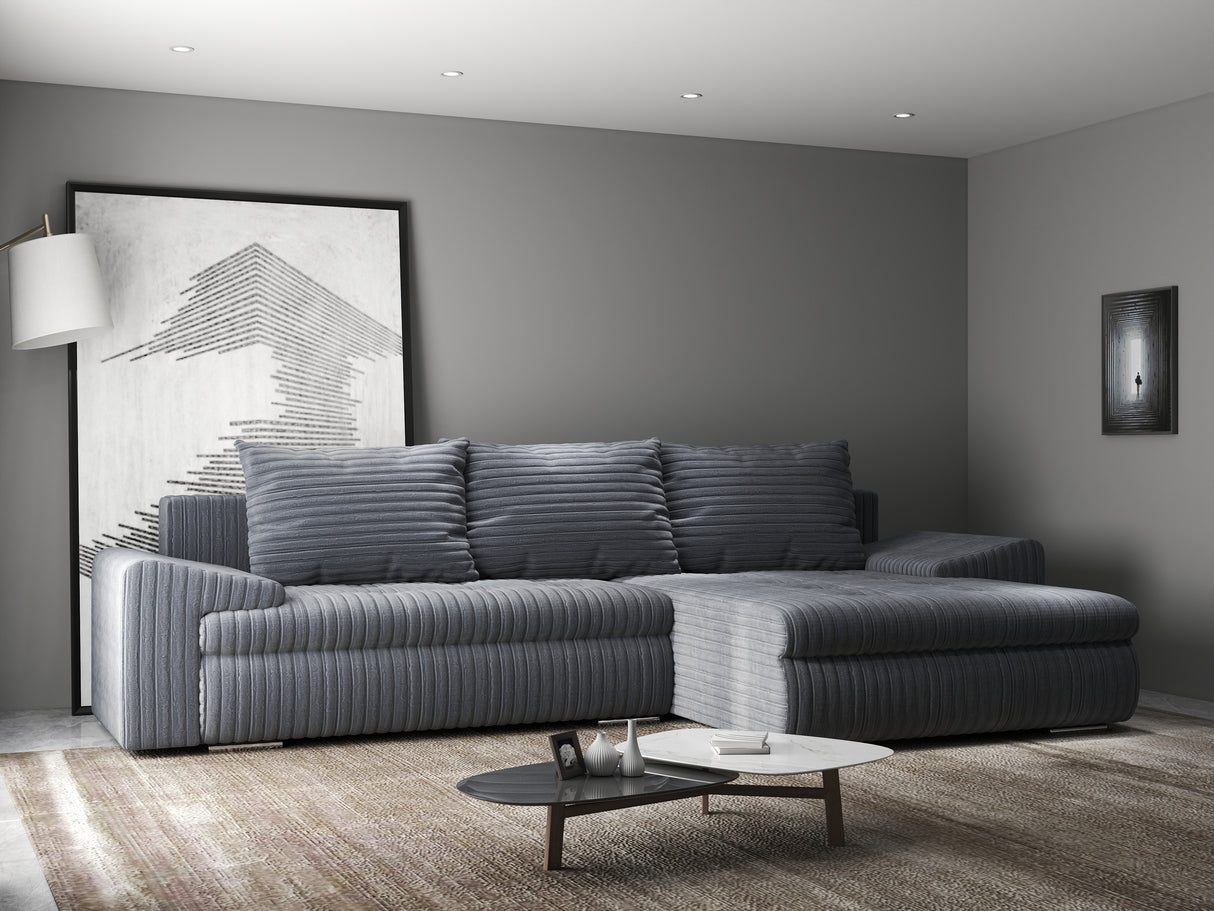 Colțar extensibil dumonde cu ladă de depozitare si sezut confortabil din spuma HR, Leonardo Ambience Gri 255x193 cm II