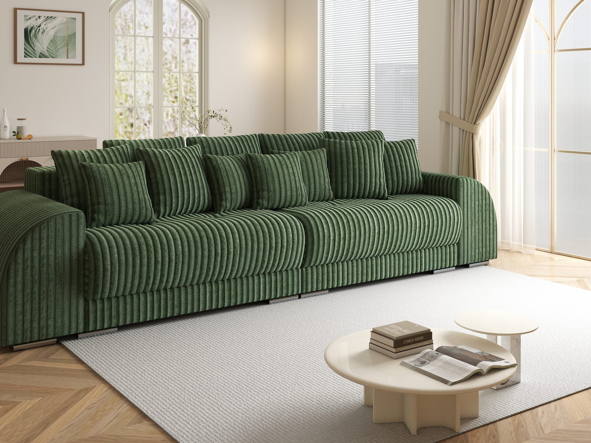 Canapea extensibilă dumonde cu 2 lăzi de depozitare si sezut confortabil din spuma high-density, Verona Tilia Verde 39 310x100 cm