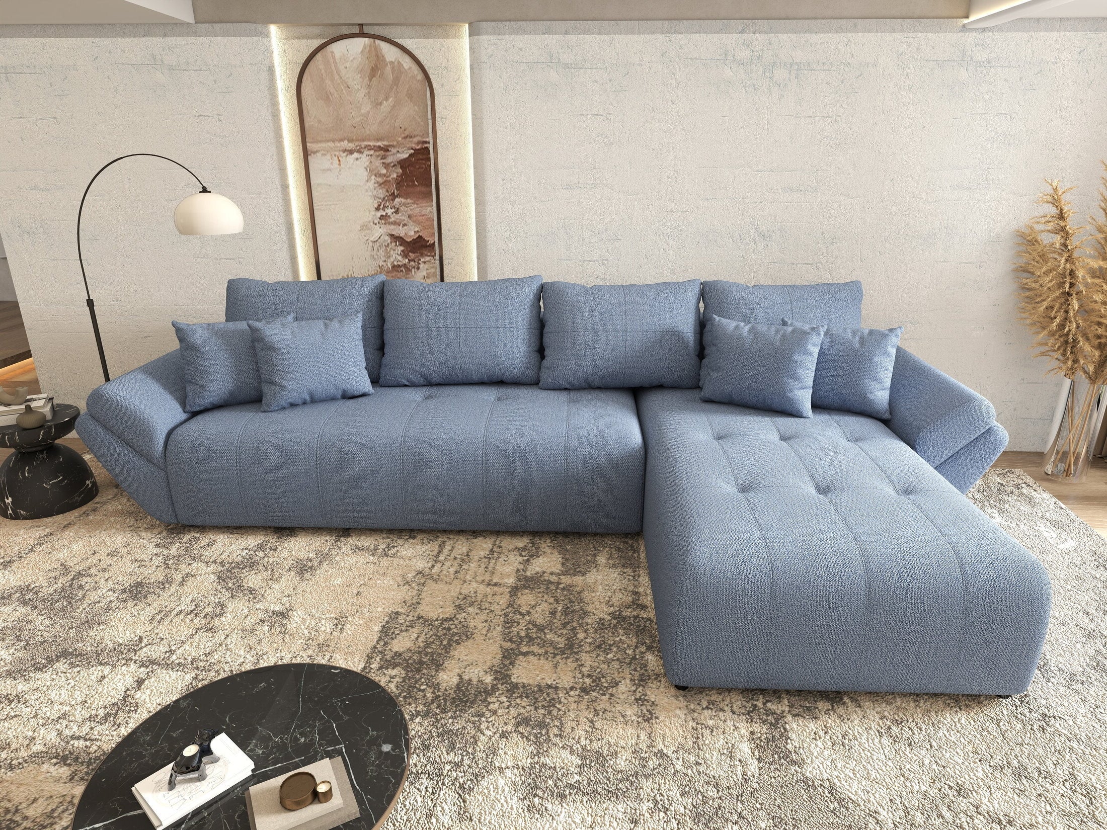 Colțar extensibil dumonde cu ladă de depozitare Berlin XL Enjoy Blue 350x185 cm II