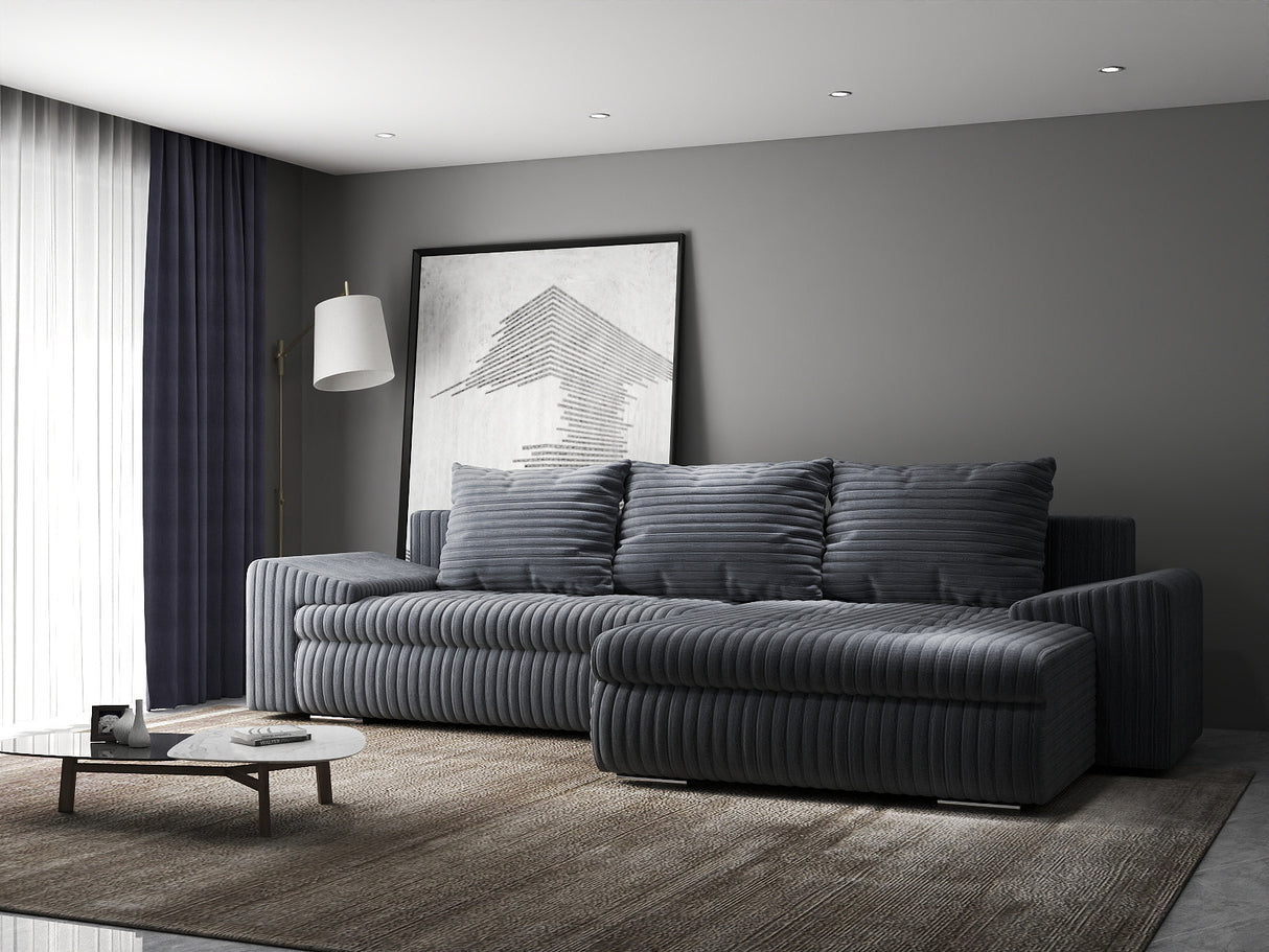 Colțar extensibil dumonde cu ladă de depozitare si sezut confortabil din spuma HR, Leonardo Ambience Gri 255x193 cm II