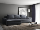 Colțar extensibil dumonde cu ladă de depozitare si sezut confortabil din spuma HR, Leonardo Ambience Gri 255x193 cm